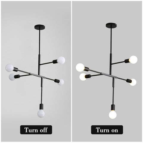 Lámpara de araña industrial vintage con base E27, lámpara de techo molecular Sputnik de 5 luces, lámpara colgante de interior de metal geométrico de montaje semiempotrado para sala de estar, dormitorio, comedor y cocina (negro)