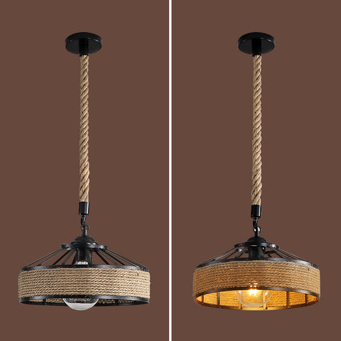 GOECO Lámpara de Cuerda de Cáñamo, Lámpara Colgante de Metal Negro Retro, Lámparas Colgantes de Campo, Lámpara de Techo de Pasillo E27 Accesorio de Iluminación para Sala de Estar Dormitorio Decorar el Hogar 220V