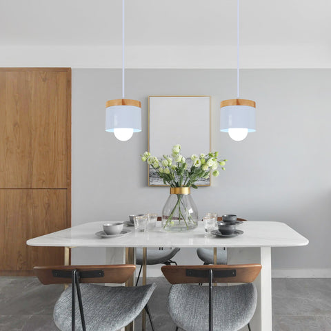 Lámpara de araña minimalista E27 para comedor, luz de pasillo creativa, barra de madera maciza minimalista moderna, lámpara de noche para dormitorio, combinación de colores macarrón de metal de hierro forjado (bombilla no incluida)